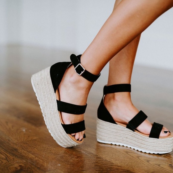 Last Size 5.5🖤Black Open Toe Side Bucke Espadrill - Picture 3 of 5